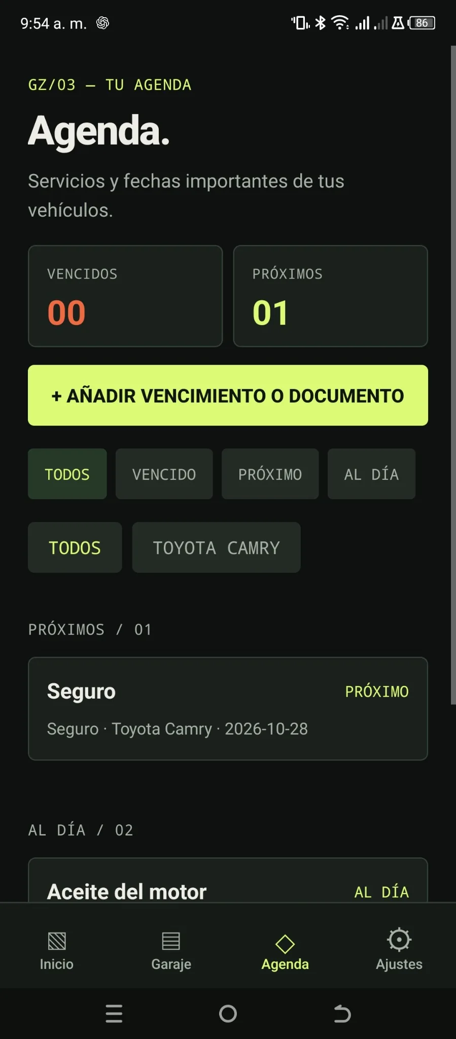 Agenda: vencimientos, filtros y próximas fechas